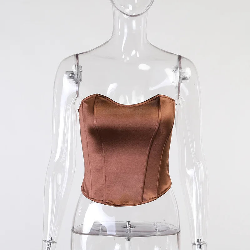 Satin Tube Top Damen – Sexy Schulterfreies Korsett-Top
